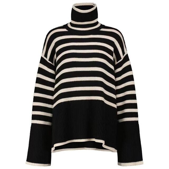 Close-up of soft knit texture on a women's cozy turtleneck sweater, showcasing comfortable and elegant knitwear.