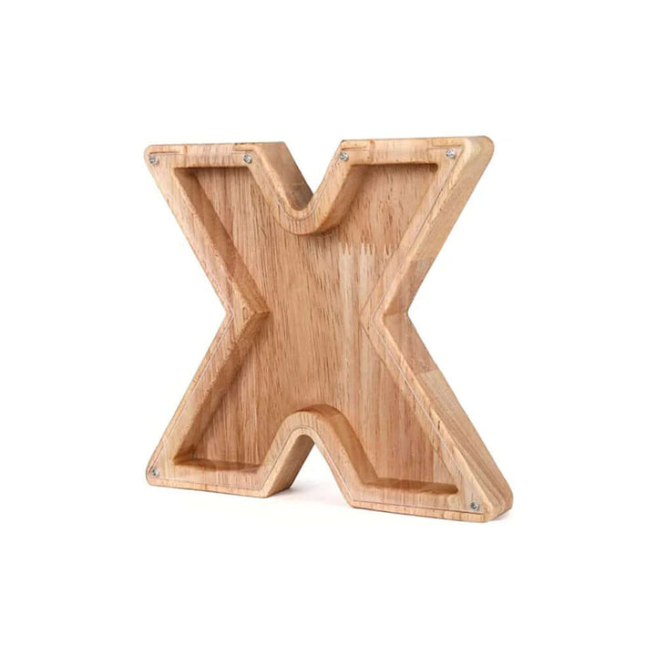 Holz Sparschwein mit Sichtfenster - Alphabet-Design