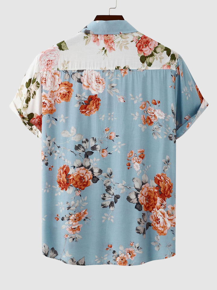 Stylish men's casual shirt: short sleeve, button-down, with a beautiful Kashmir floral print.