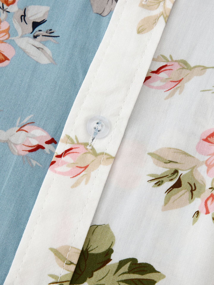 Elegant floral men's short sleeve button-down. Perfect for casual summer fashion & versatility.