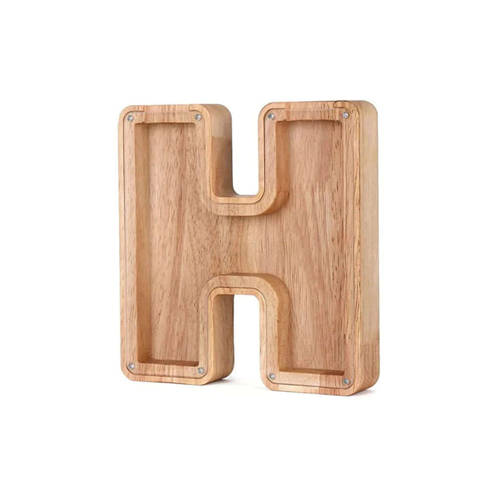 Holz Sparschwein mit Sichtfenster - Alphabet-Design