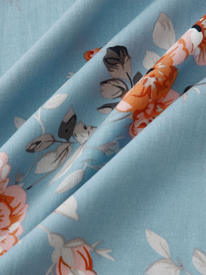 Men's summer button-down shirt with a subtle Kashmir floral print. Short sleeve, versatile style.