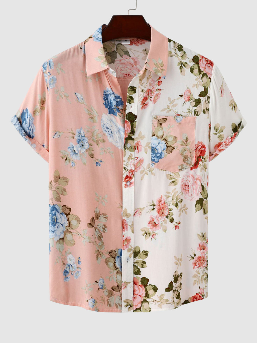 Casual elegant men's summer shirt. Kashmir floral pattern, short sleeve, button-down top.