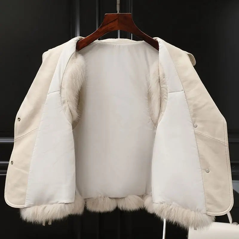 Ivory cream women's layering vest. Chic gilet for winter fashion, offering a glamorous & versatile style.