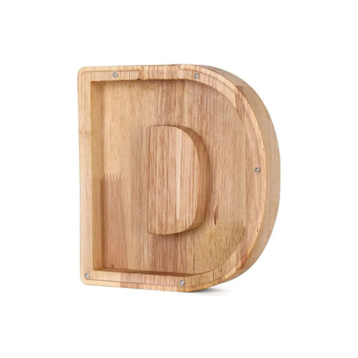 Holz Sparschwein mit Sichtfenster - Alphabet-Design