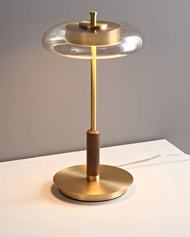 Designer Tischleuchte Modern Glas Holz Metall