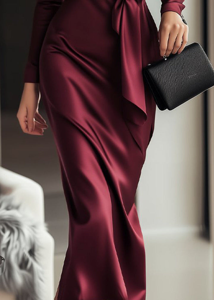 Comfortable & elegant women's long sleeve wrap dress with adjustable waist tie, great for any formal event.