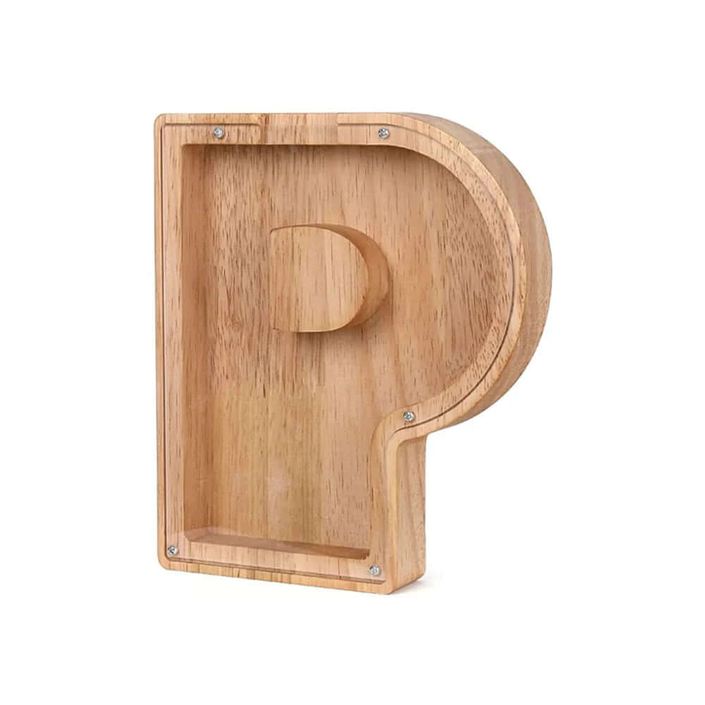 Holz Sparschwein mit Sichtfenster - Alphabet-Design