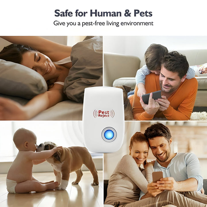 Modern ultrasonic pest control device. Provides broad home & yard protection from pests, squirrels, and insects. Easy setup.