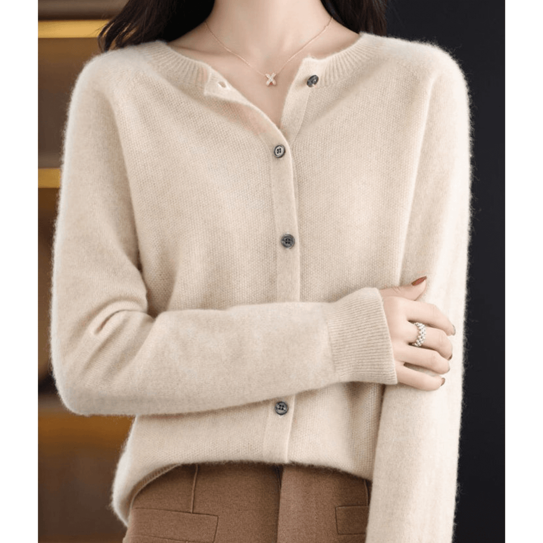Merinowolle Damen Rundhals Cardigan