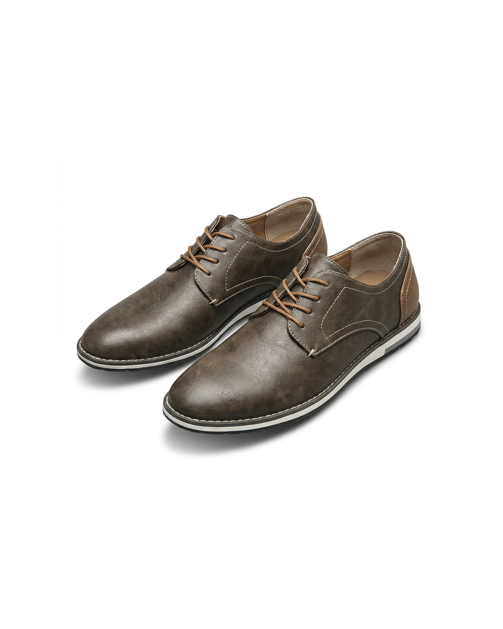 Men's classic black leather Derby dress shoes for professional business and formal occasions.