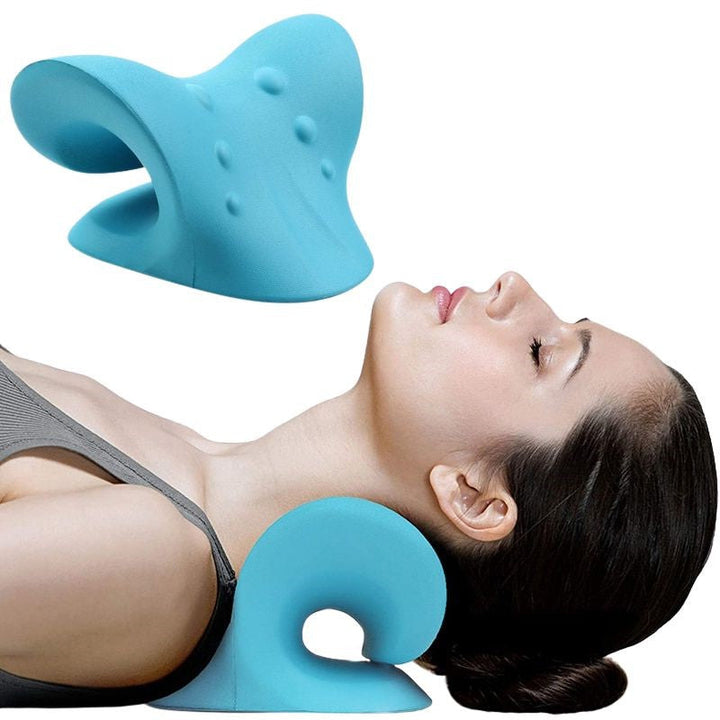 Chiropractic neck stretcher pillow for cervical traction, pain relief & posture.