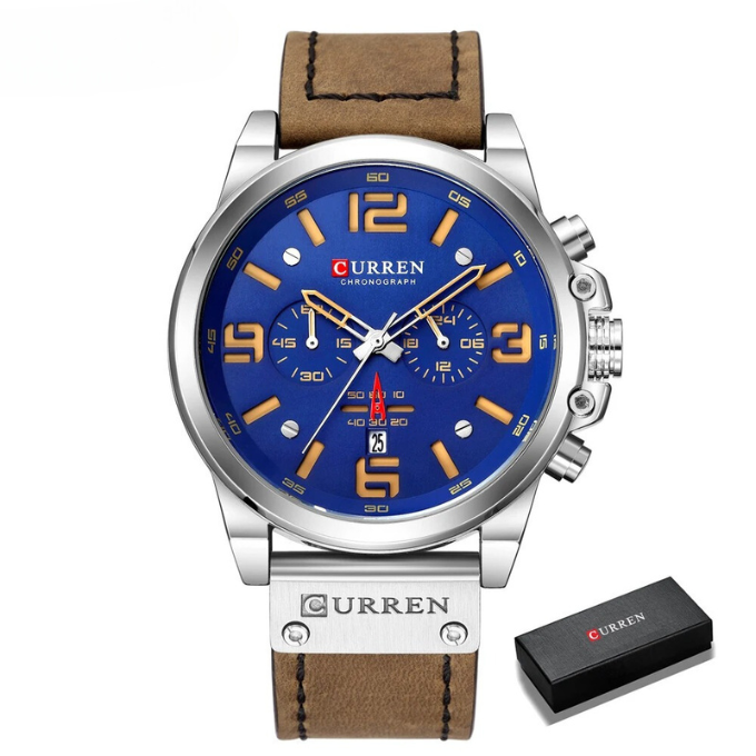 Men's classic analog chronograph watch with a date display & comfortable leather band.