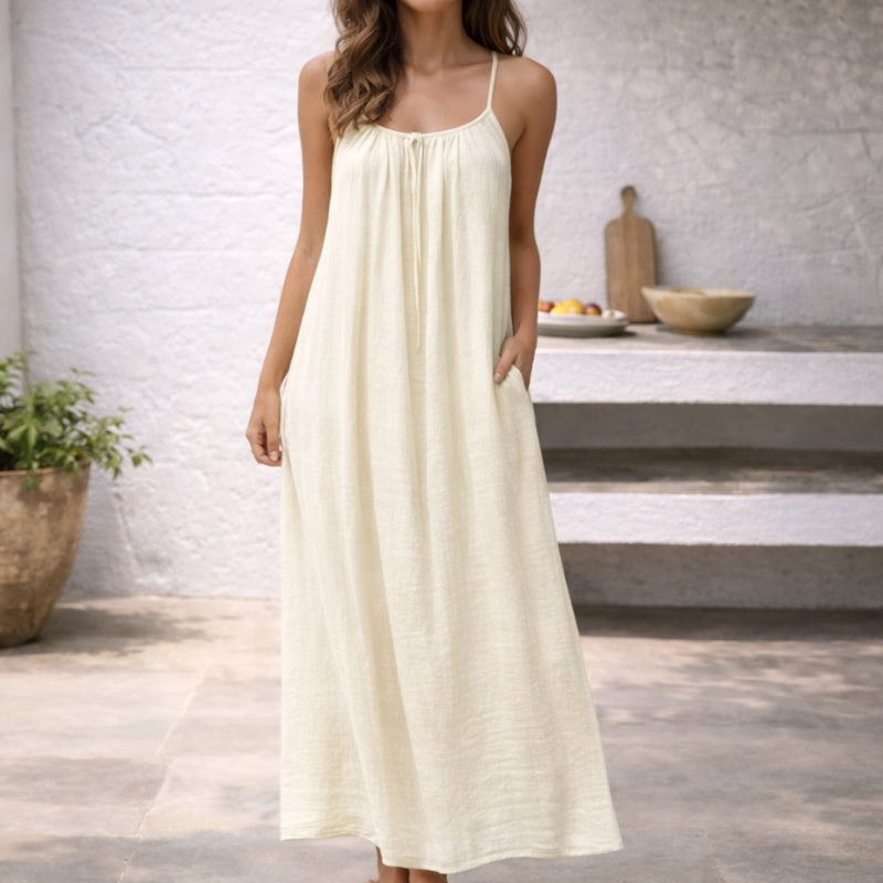 Stylish flowy summer dress, women's spaghetti strap maxi for casual elegance.
