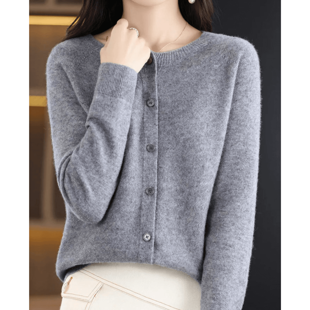 Merinowolle Damen Rundhals Cardigan