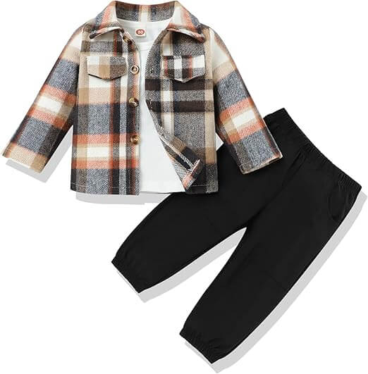 Kleinkind 3-teiliges Outfit - Flanellhemd, Shirt & Hose