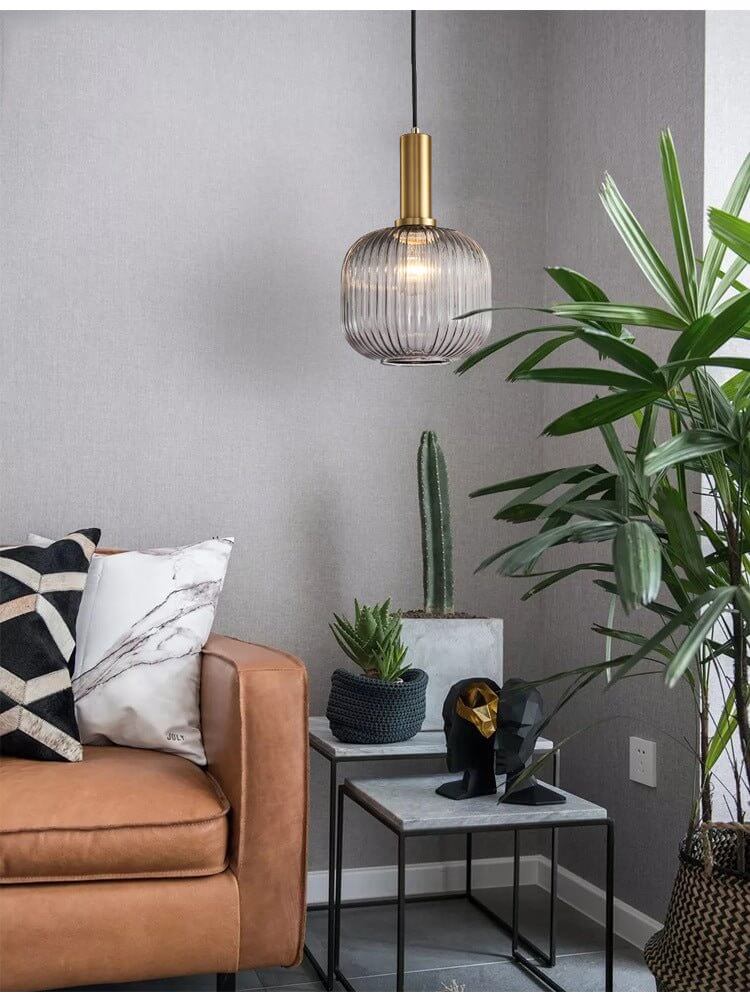 Retro Hängeleuchte aus farbigem Glas