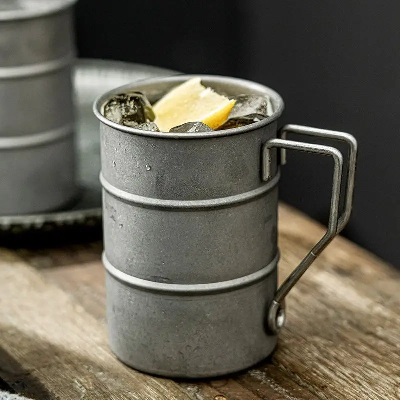 Unisex vintage stainless steel camping mug, 13 fl oz. Durable drinkware for coffee, tea & outdoor adventures.
