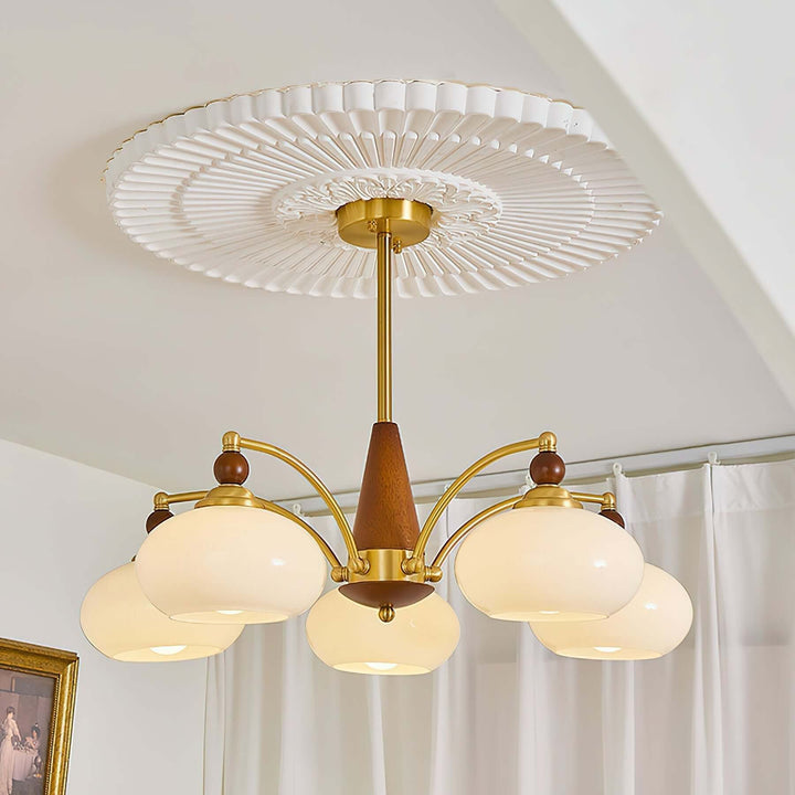 Retro Kronleuchter Holz & Messing