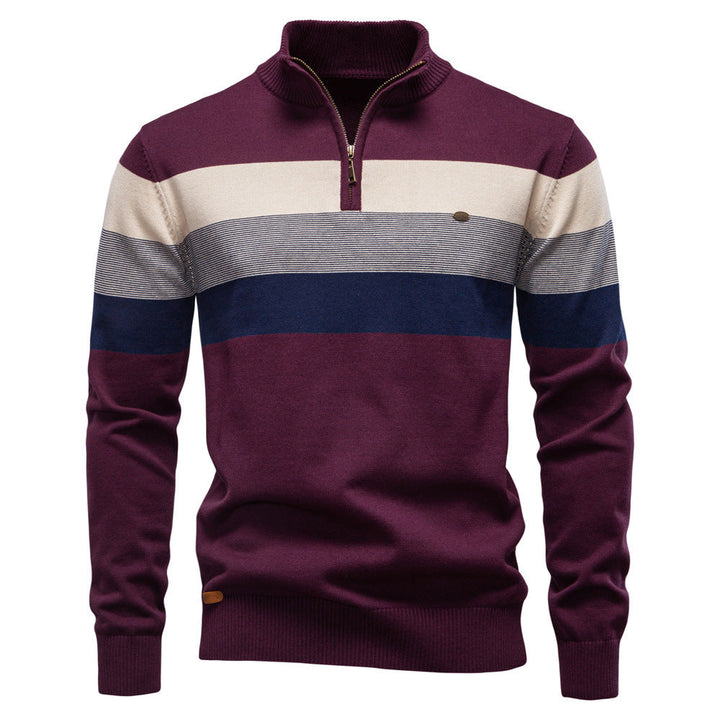 Black-blue colorblock men's half-zip sweater, modern and casual for everyday style.