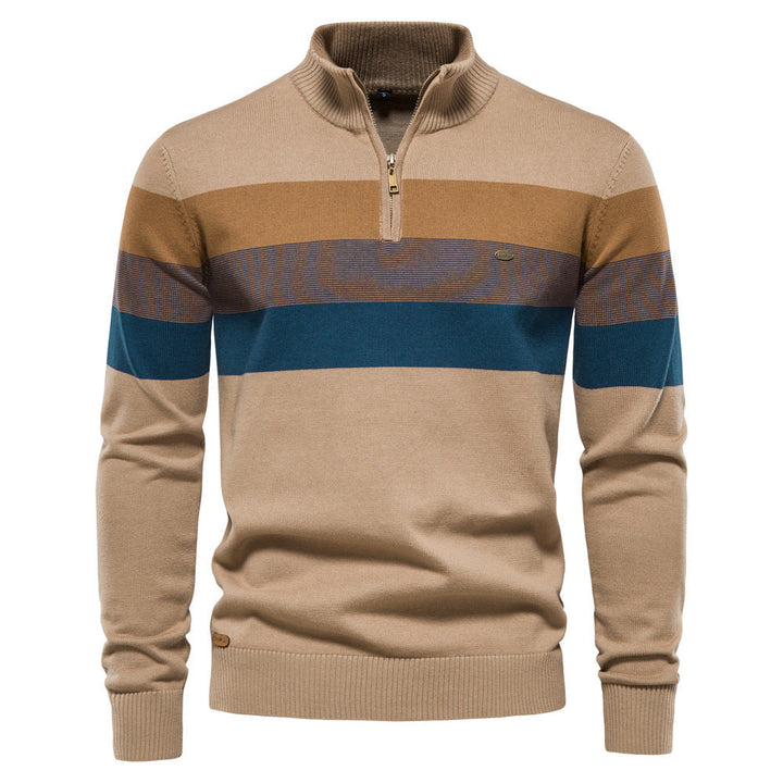 Navy blue colorblock men's half-zip, a stylish pullover for modern layering & comfort.