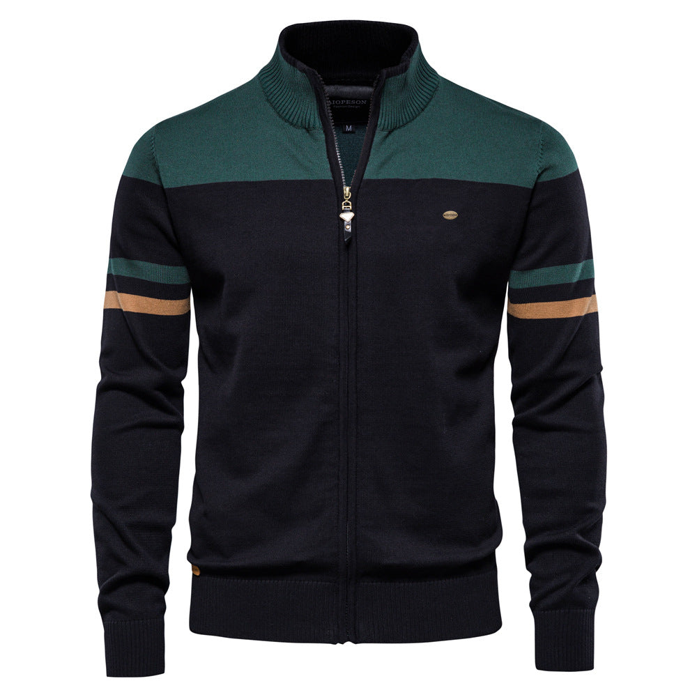 Men's lightweight colorblock zip cardigan for casual outfits.
