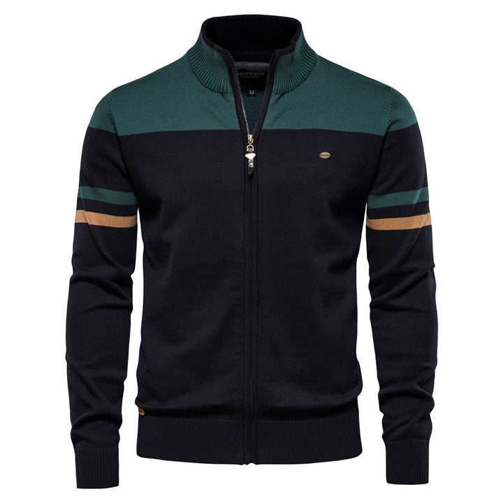 Men's lightweight colorblock zip cardigan for casual outfits.