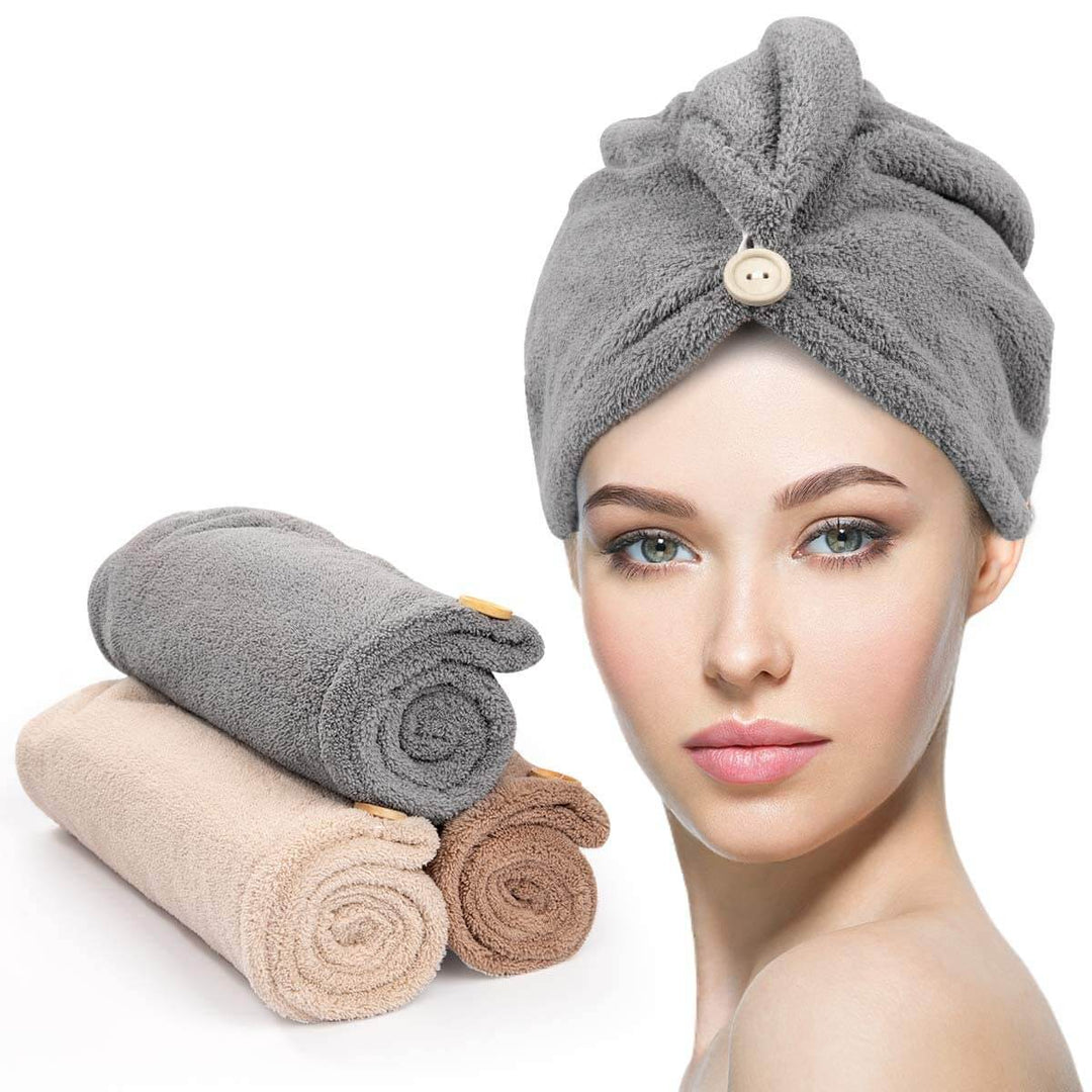 3er Pack Mikrofaser Haarhandtuch Turban mit Knoten