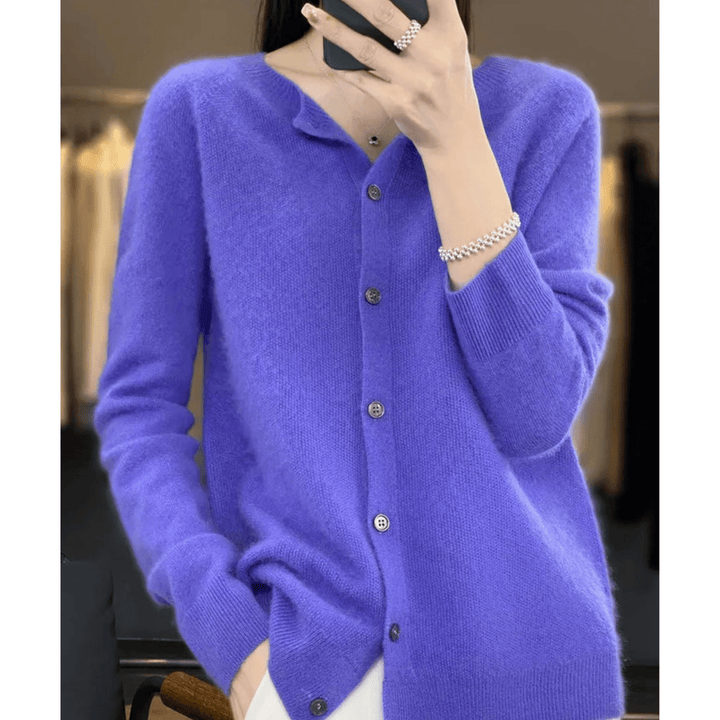 Merinowolle Damen Rundhals Cardigan
