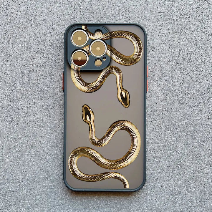 Stylish women's iPhone case featuring a serpent design, sleek, protective, and luxury.