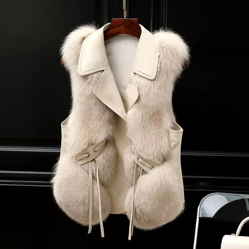 Women's chic winter layering vest in cozy, elegant style. Perfect sleeveless jacket for cold weather fashion.