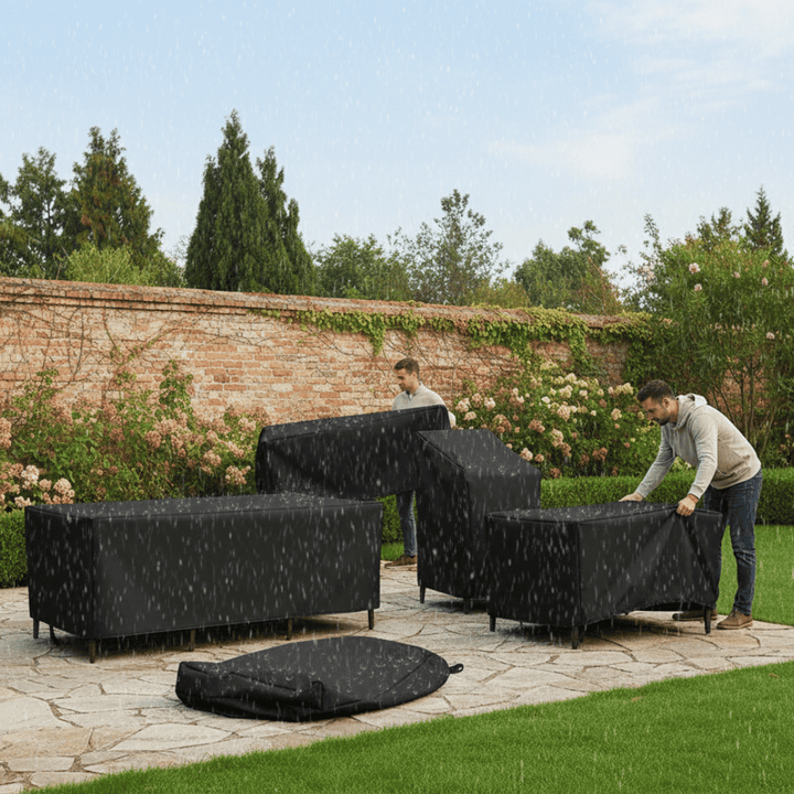 Heavy duty outdoor furniture cover for year-round patio protection. Weatherproof & UV resistant.