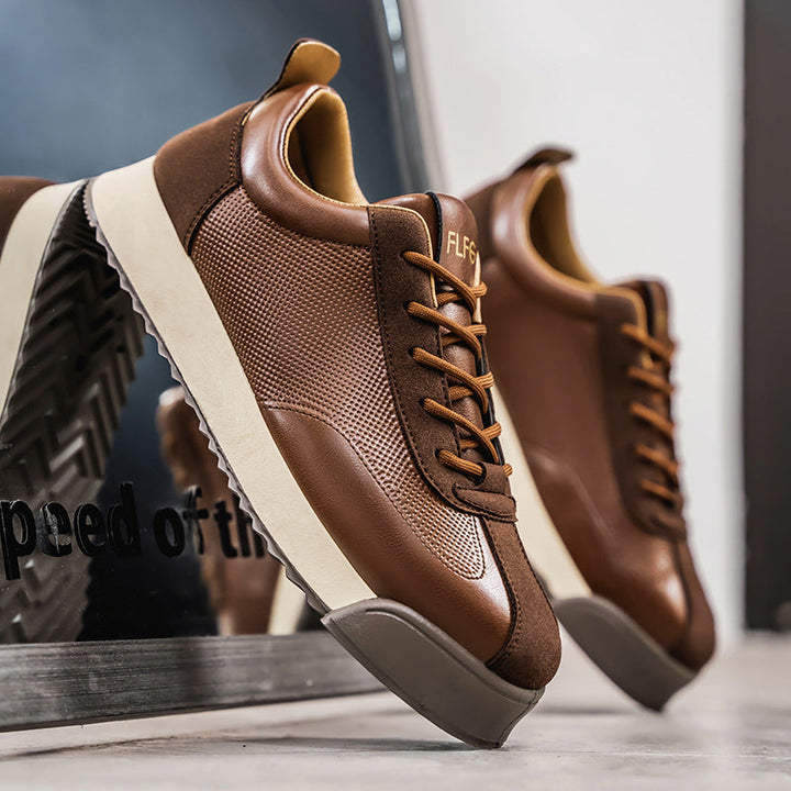 Brown men's sleek urban comfort sneakers for casual wear and everyday style.
