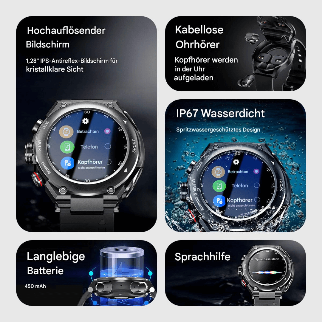 Smartwatch mit Ohrhörer - Fitness Tracker & Gesundheitsmonitor
