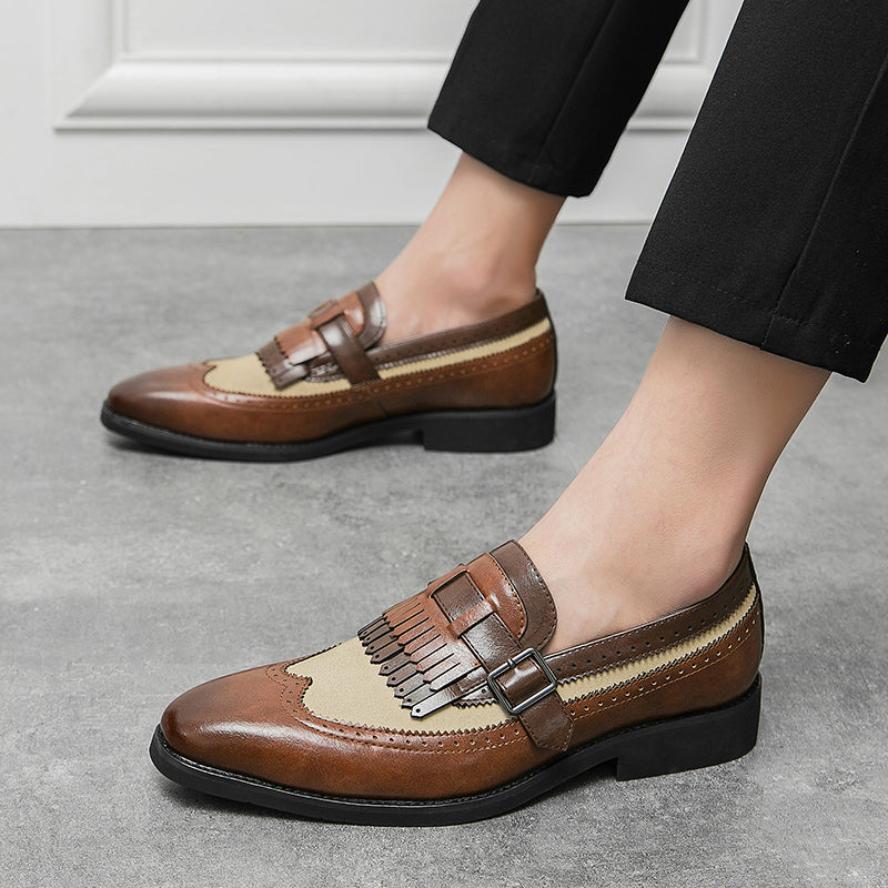 Classic men's fringe brogue loafers, sophisticated slip-on dress shoes for a refined look.