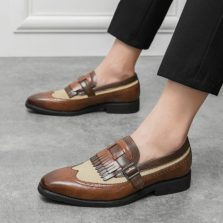 Classic men's fringe brogue loafers, sophisticated slip-on dress shoes for a refined look.