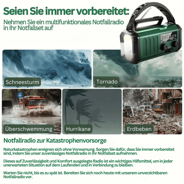 Multifunktionales Notfallradio mit Solar & Kurbel