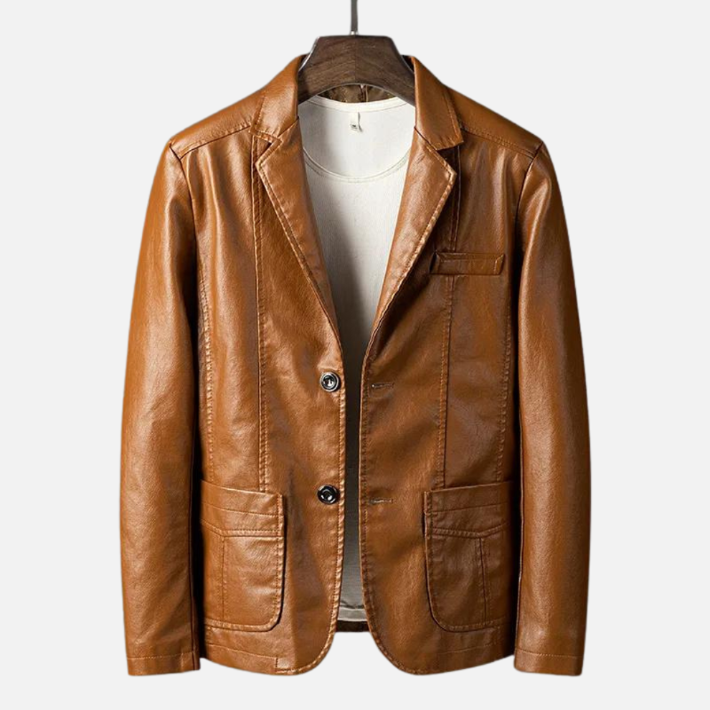 Classic men's tailored jacket in a dark shade, featuring a stylish cut for everyday wear. Versatile men's outerwear.