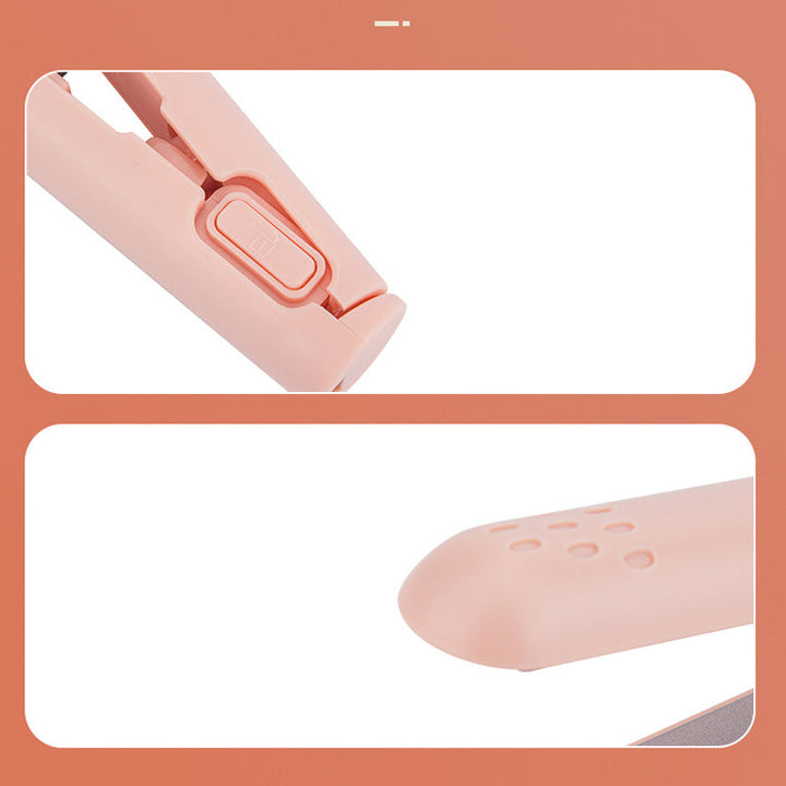 "2-in-1 Haarstyler mit schützender Keramikbeschichtung, ideal für glattes und lockiges Haarstyling, gezeigt im Einsatz."