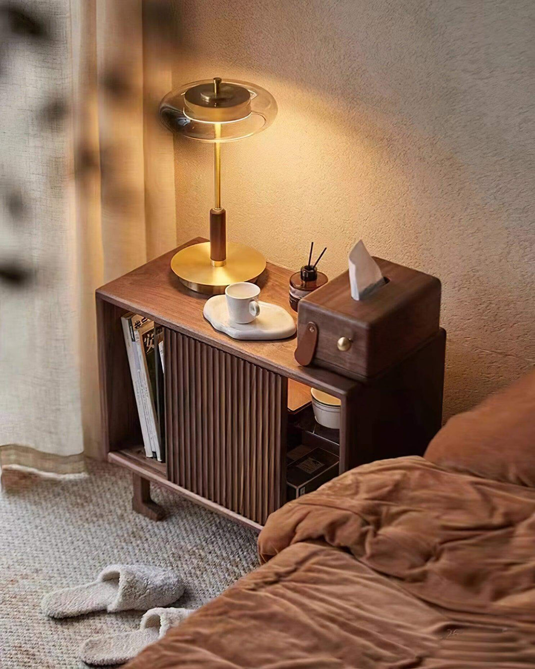 Designer Tischleuchte Modern Glas Holz Metall