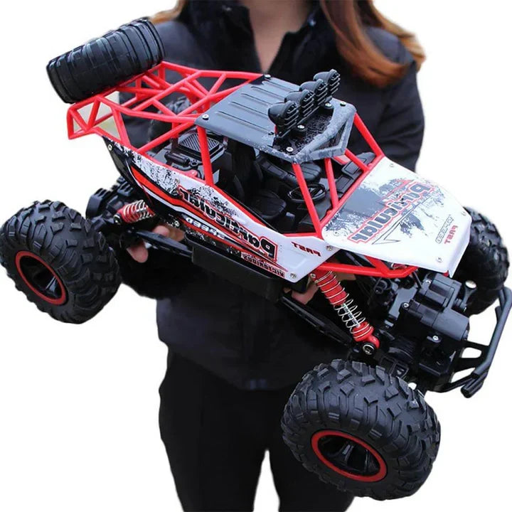 Durable 4WD RC monster truck for kids; electric remote control off-road vehicle toy, perfect for outdoor racing.