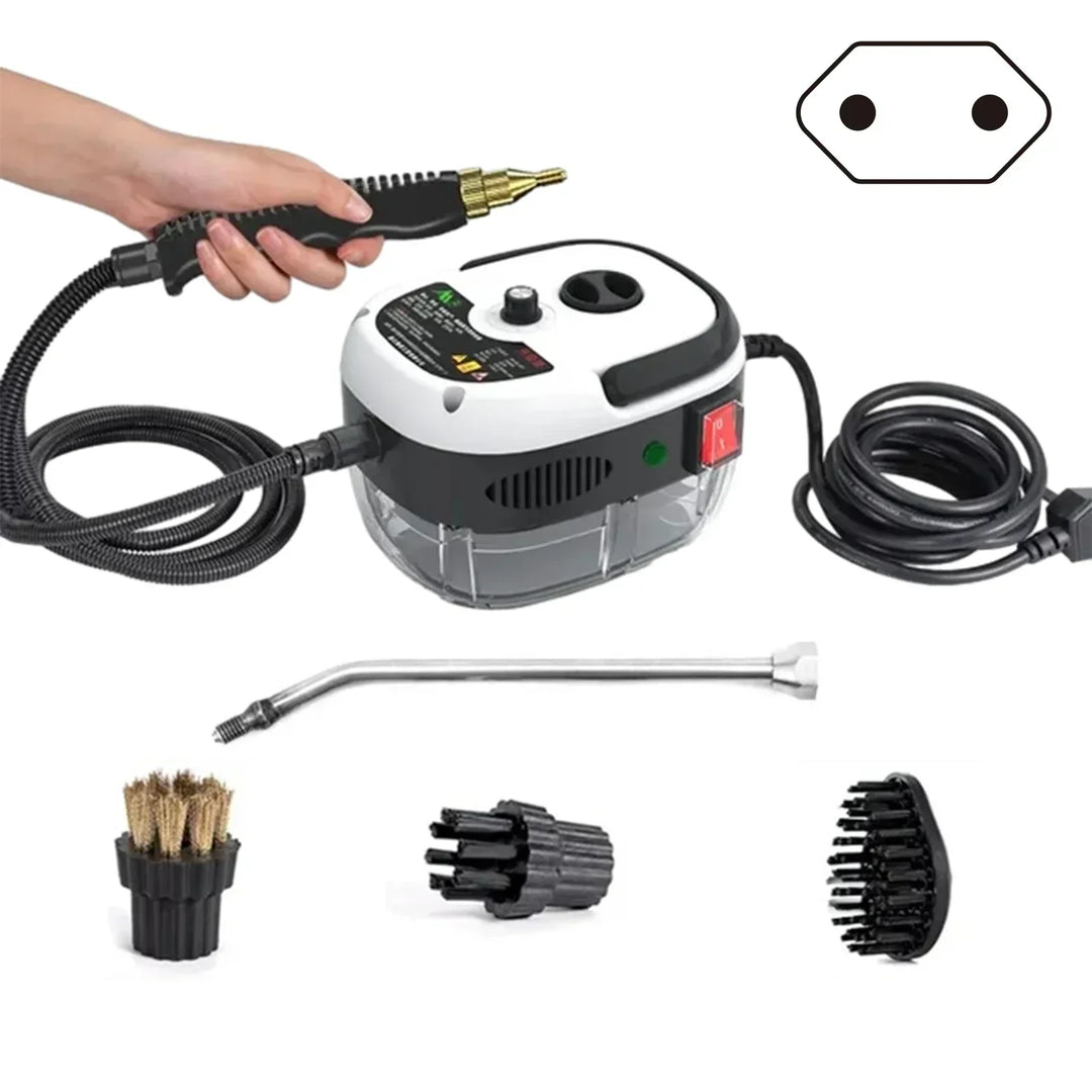 High-pressure 2500W steam cleaner with 6 adjustable settings for chemical-free home cleaning & grime removal.