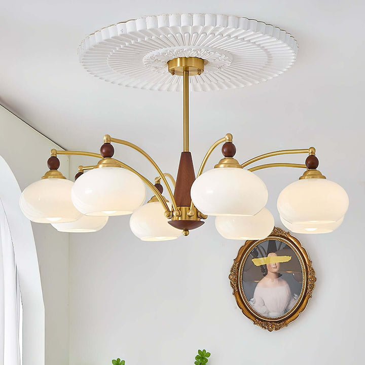 Retro Kronleuchter Holz & Messing