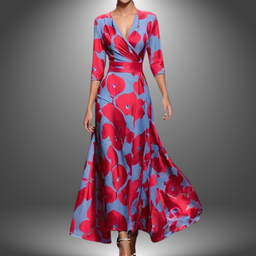 Women's flattering V-neck boho maxi dress with half sleeves, perfect for summer casual elegance.
