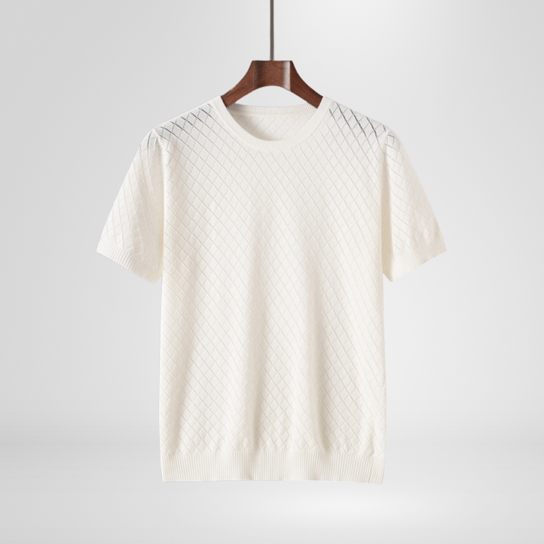 Versatile men's textured crewneck sweater, an elevated long-sleeve layering piece for stylish casual wear.