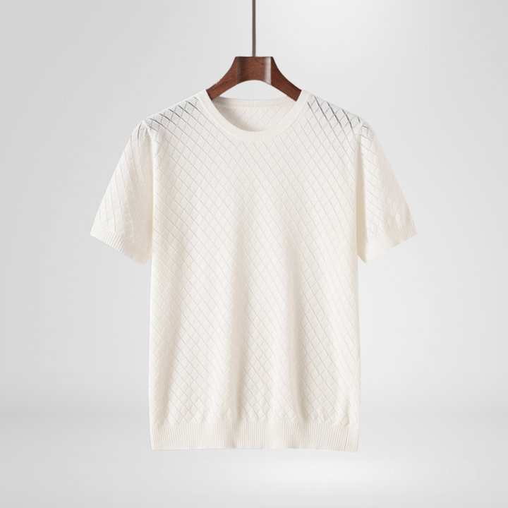 Versatile men's textured crewneck sweater, an elevated long-sleeve layering piece for stylish casual wear.