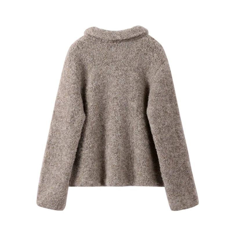Elegant women's vintage floral button-up knit cardigan. Long-sleeve gray sweater for cozy, fashionable wear.