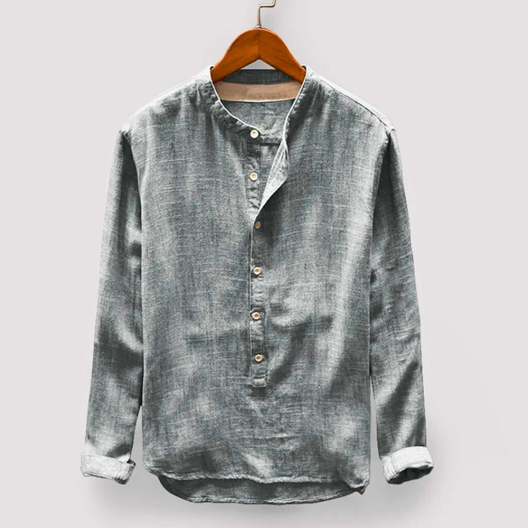 Elegant men's Japanese style top. A comfortable, versatile long-sleeve pullover for modern casual wear & menswear.