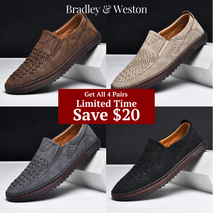 Pair of men's hand-stitched casual loafers, ready for comfortable, breathable, and stylish everyday wear.