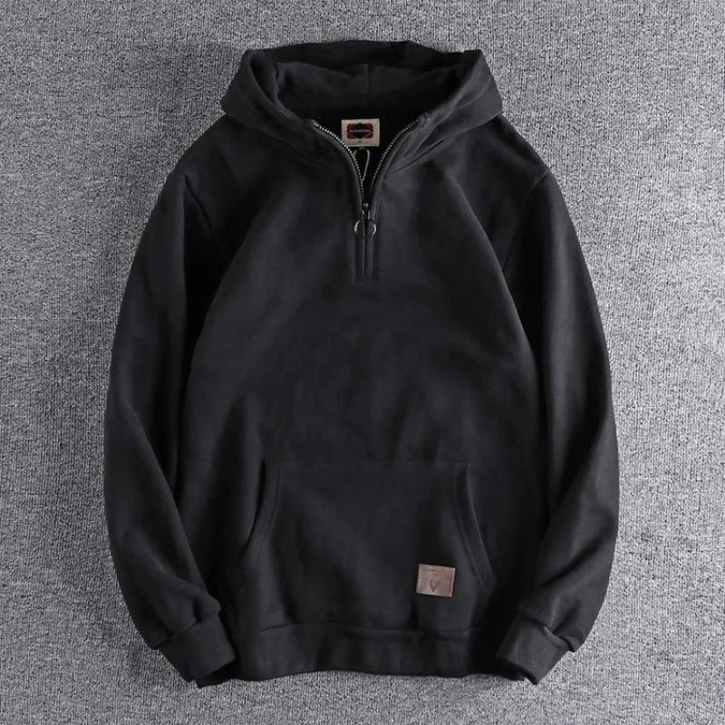 Relaxed fit men's Summit hoodie with quarter-zip, offering ultimate comfort for everyday casual style.